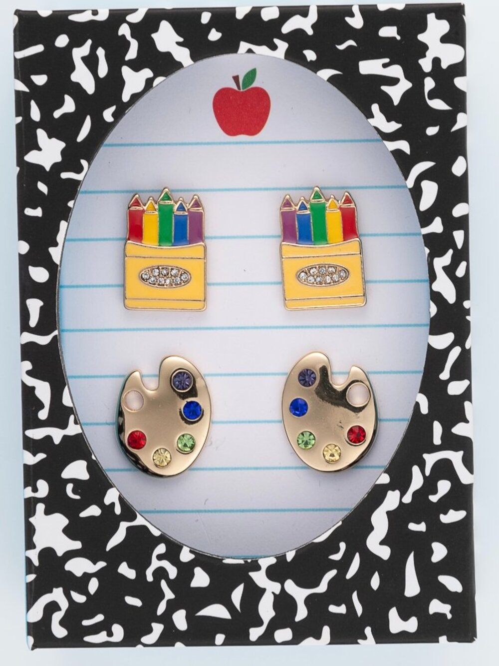 True to Form Teacher Crayon Paint Palette Earrings NWT Notebook Box